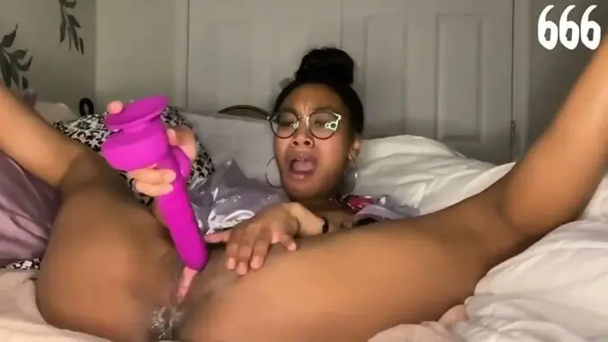 Ebony teen riding dildo