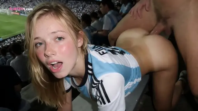 IA Argentine Girl Public Sex: She Spreads Her Legs Wide On The Bleachers, Whispers "We Won, Now Fuck Me Hard"