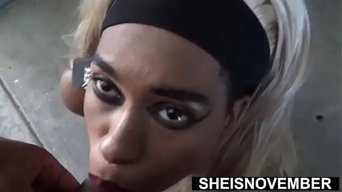 Naughty Stepsister Sneak Outdoors To Meet For Secret Kneeling Penis Sucking And Cumming, A Sexy Ebony Babe, Long Blonde Hair, Chest Is Exposed While Giving Her Stepbrother POV Blowjob, Nerd Sheisnovember Swallow Cumshot Fauxcest By Msnovember