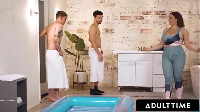 ADULT TIME - Busty Masseuse Natasha Nice DOUBLE NURU MASSAGE & 3-WAY With Inexperienced Studs!