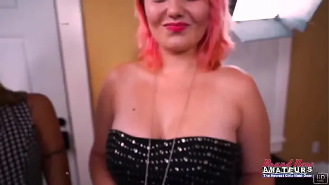 Exotic Coeds Jackie And Trinity Suck Their Tits And Share A Hard DIck!