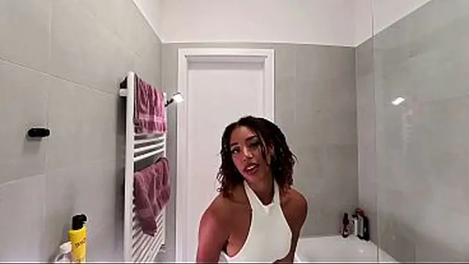 Hot Sexy Braless All Natural Big Tits Ebony Real College Girl in a Shiny Latex Gold Mini Skirt Goes Panties off Multiple Cameras