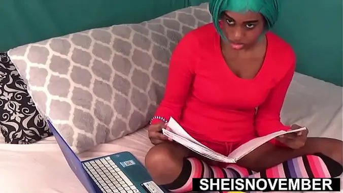 Skinny Nerdy Gothic Freak Sheisnovember Gave Step Father Point Of View Oral Sex After Class, Getting Explosive Orgasm With Crimson Thong Pushed Inside Her Shaved Pink Pussy, Tiny Clit Rubbed Until She Climax By Msnovember